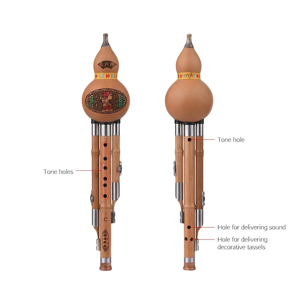 Тройной c-ключ Hulusi Cucurbit флейта Бутылка Тыква бамбуковые трубы Китайский традиционный инструмент с китайским узлом чехол для переноски