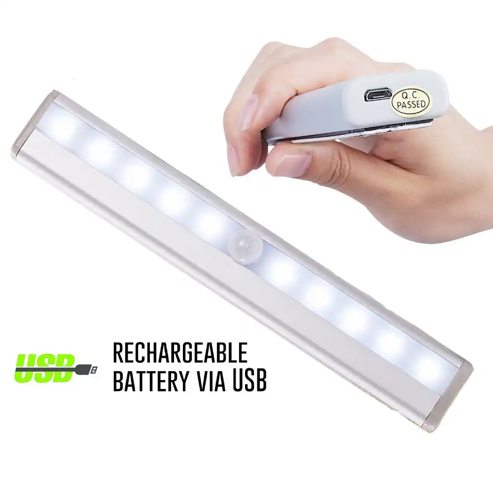 Wardrobe Closet LED Lights PIR Motion Sensor USB Rechargeable Cabinet Stair Lamp