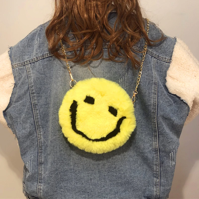 

IVYYE Smile Face Fashion Anime Plush Shoulder Bags Soft Cartoon Tote Casual Handbag Fluffy Dolls Phone Bag Lady Girls New