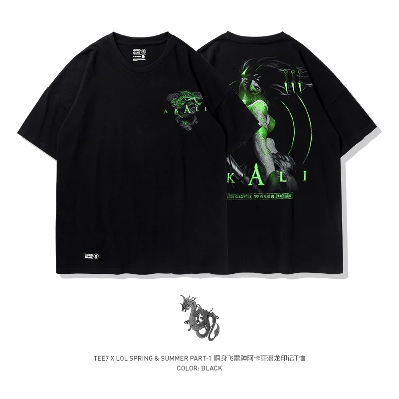 

TEE7 Men's 3d oversize T shirt LOL game the shy akali men's drop shoulder hip-hop big size casual cotton short-sleeved T-shirt