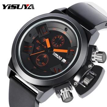 

YISUYA Men Military Watch Japan Quartz Chronograph Big Dial Date Silicone Band Waterproof Pilot Aviator