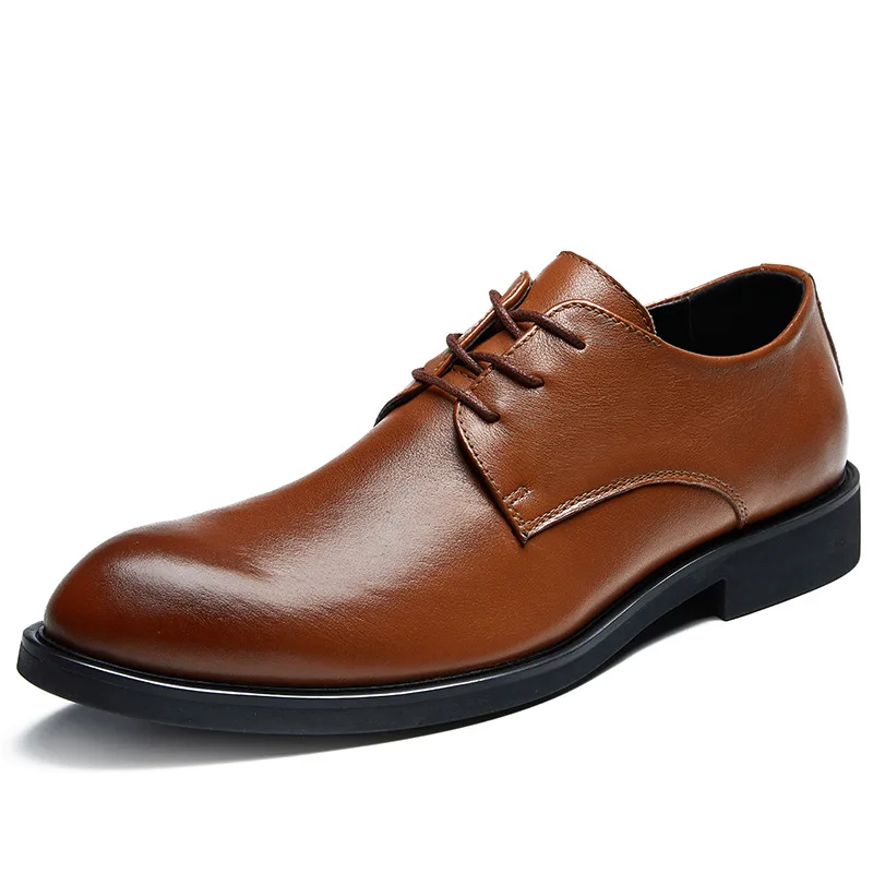 

2019 New Arrival Genuine Leather Cow Round Toe Rubber Split Synthetic Solid Lace-up Spring/autumn Fits Men Shoes