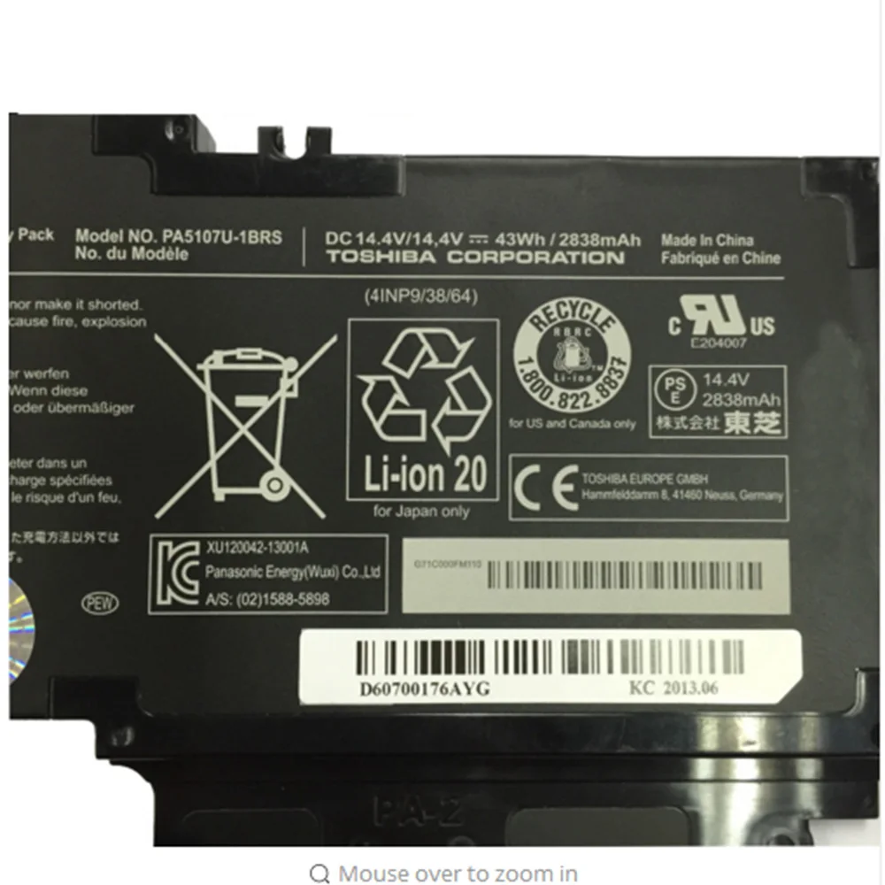 14,4 В 43wh 2838 мА/ч, PA5107U-1BRS ноутбук Батарея для Toshiba L45 L45D L50 S55 P55 L55 L55T P50 P50-A P55 PA5107