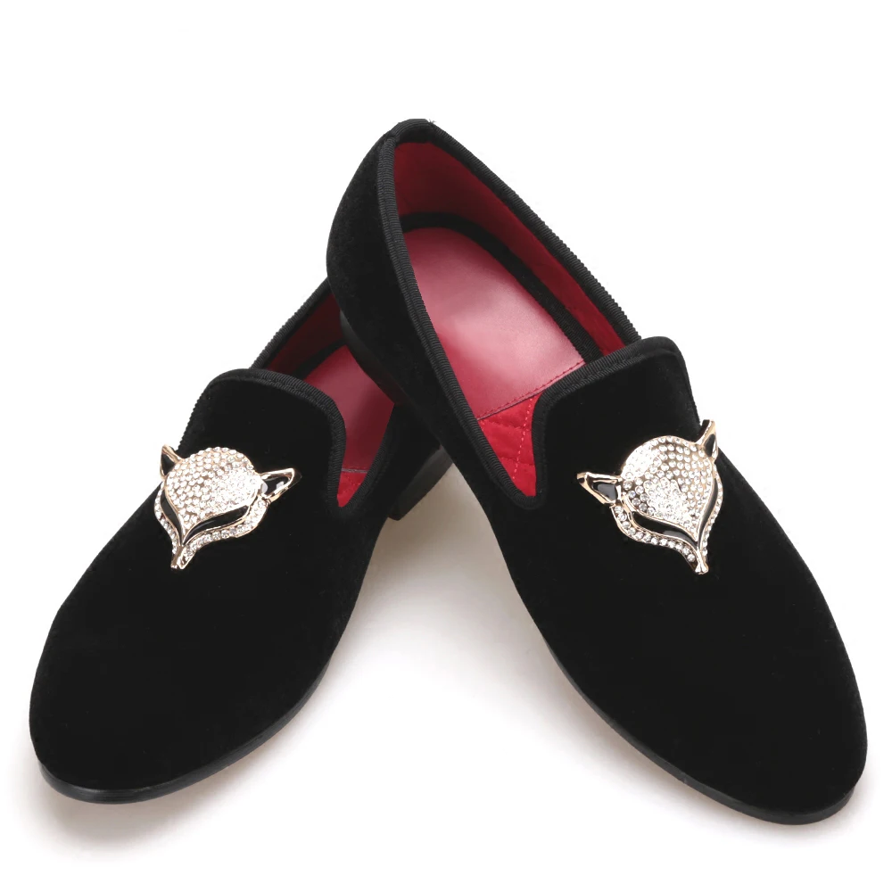 

Velvet fabric with fox head diamond buckle banquet men's shoes mens pointed toe dress shoes