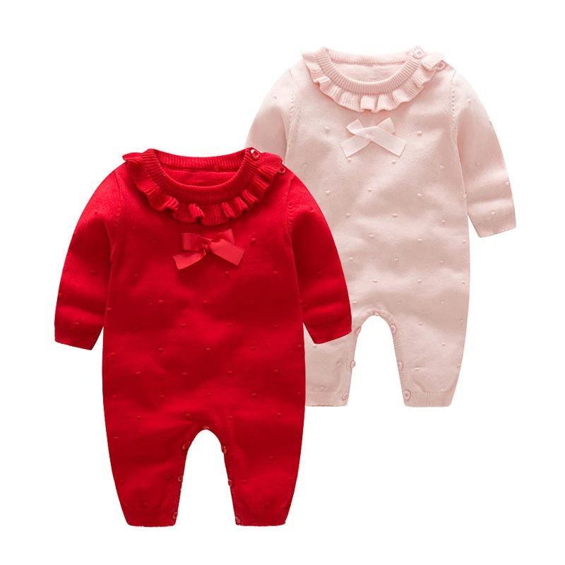 

Infant Newborn Baby Girls Ruffle Knitted Wool Romper Jumpsuit Playsuit Pajamas Baby Clothes Cotton Baby Girls Rompers