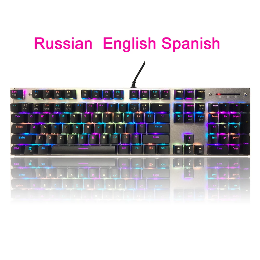 

Metoo Mechanical Keyboard 104 Key Anti-ghosting Luminous Blue Switch LED RBG Backlit wired Gaming Keyboard Russian version