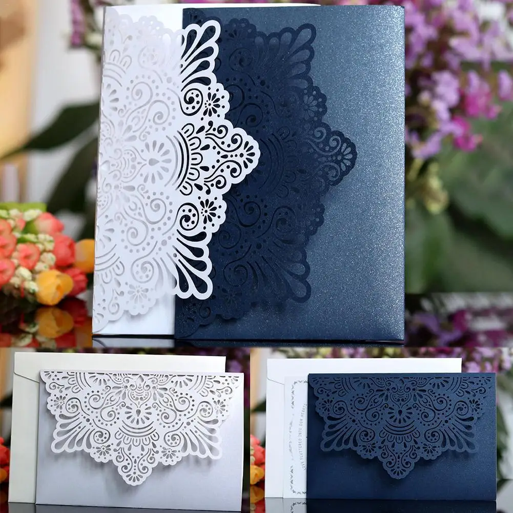 10PCS European style Lace Wedding Invitations Cards Laser Cut Tri-Fold Business invitation Cards Pa - 32922002836