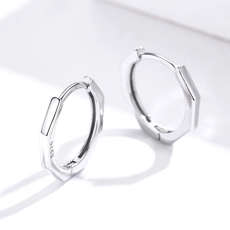 BAMOER минималистичные серьги в виде колец геометрической формы для женщин, подлинные 925 пробы серебряные маленькие простые серьги-обручи, хорошее ювелирное изделие SCE622