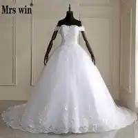 Mrs Win 2019 High Quality Cap Sleeve Wedding Dresses Lace Up Bride Dres Vestidos De Novia Plus Size Customized Dress