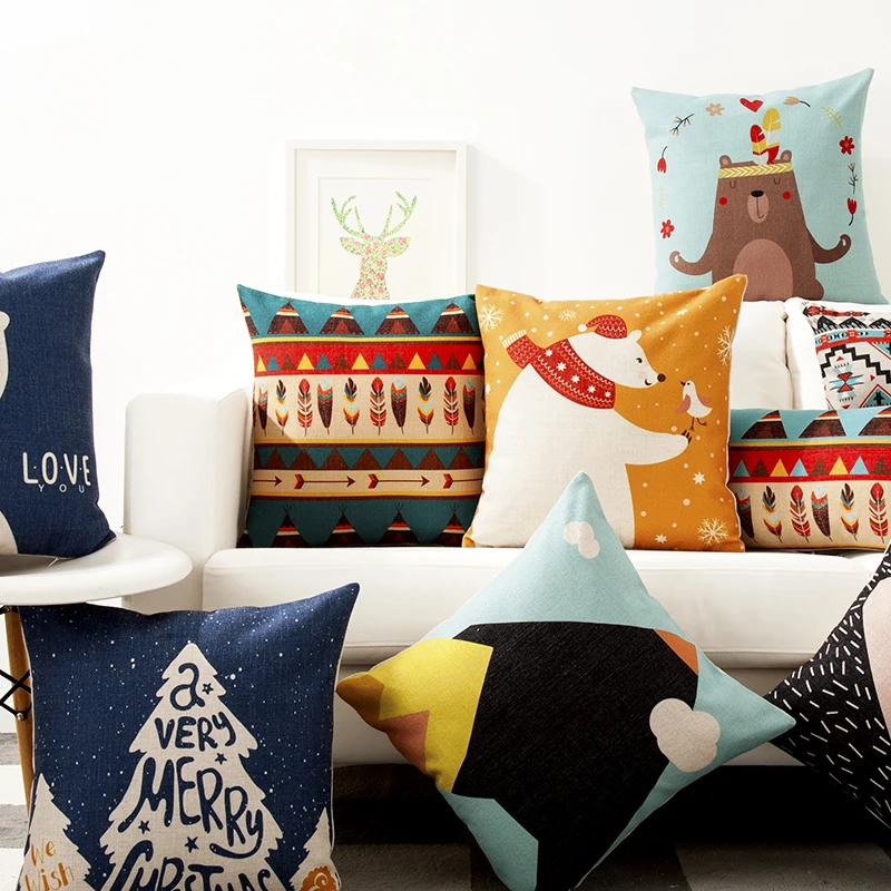 الشمال هندسية كيس وسادة الطفل الكرتون الدب وسادة غطاء وسادة المنزل الزخرفية قطني الوسائد الكتان المخدة كنبة مكتب