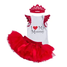 Без рукавов комплекты для малышей 1st для девочек на день рождения комбинезон юбки-пачки повязка на голову наборы из 3 предметов Roupas De Bebes красный я люблю мамочку фестиваль Одежда