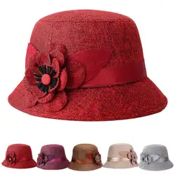 Для женщин Лен цветок котелок Кепки Лидер продаж Винтаж Ретро шляпы-котелки шляпы для принцессы chapeau femme шляпа Ca p для женщин шляпа шляпа