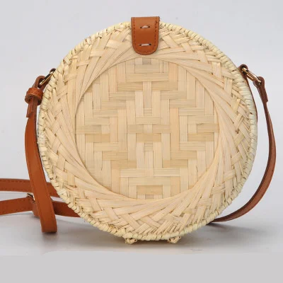 

2018 Simple Straw Women Bamboo Rattan Circle Shoulder Bags High Quality Beach Casual Crossbody Bags Hollow Out Meseenger Bags