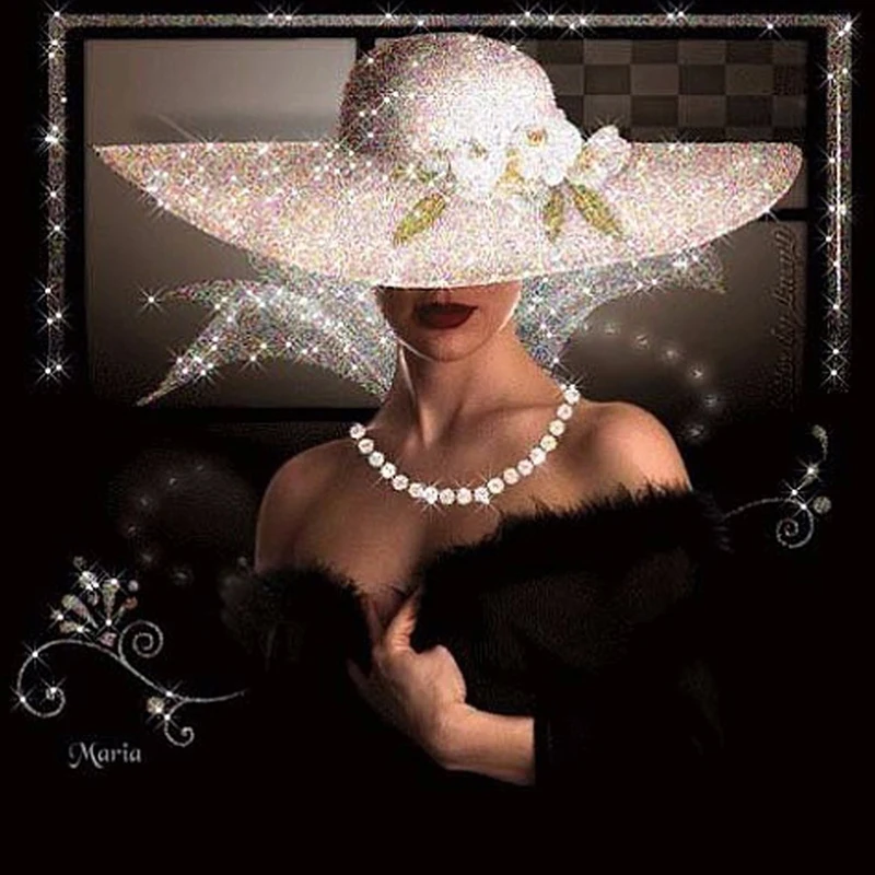 

Full Drill Square 5D DIY Diamond Painting "Lady In Black Dress And White Hat"Diamond Embroidery Cross Stitch Mosaic Painting KBL