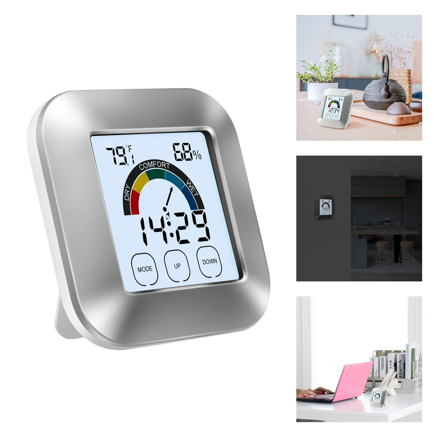 

Touch Control Thermometer Hygrometer Waterproof Cook with Alarm LCD Digital Bedroom Clock