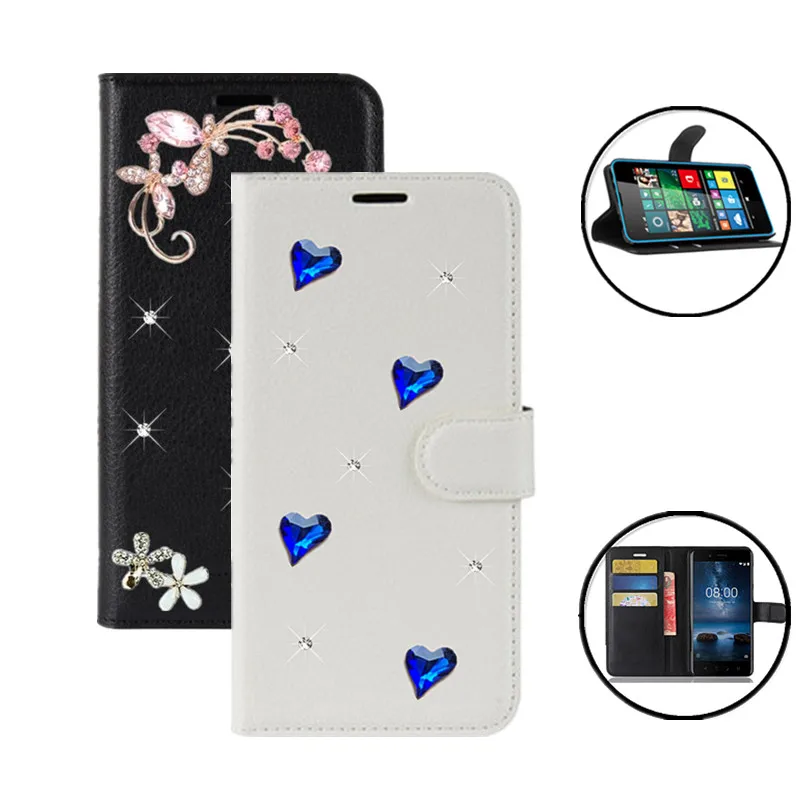 

For Nokia 6.1 3.1 2.1 5.1 plus Lumia 430 435 532 640 950 XL 540 550 850 650 Bling Leather Flip Case Wallet Phone Bag Cover