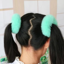Новинка; сезон осень-зима; искусственный кроличий головной убор для волос; резинка для волос; разноцветные плюшевые помпоны для женщин и девочек