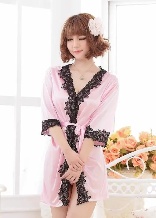 Халаты настоящий халат для женщин Ночная Рубашка Блестящий кардиган S ночная рубашка халат кимоно юбка костюм шнур шт одежда 103112 - Цвет: Розовый