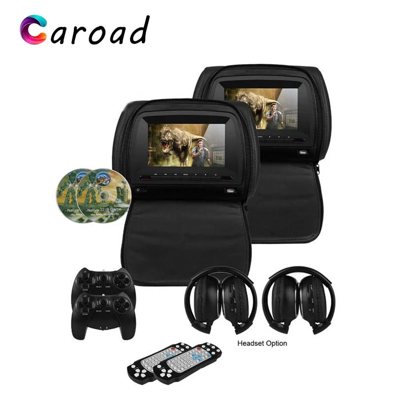 Caroad 2PCS 7 Inch Car Headrest Monitor DVD Player TFT LCD Screen With