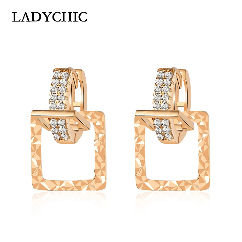 

LADYCHIC Brand Women Dainty Gold Color Cubic Zircon Drop Earrings Fashion Movable Dangle Earring Gift Factory Wholesale LE1102