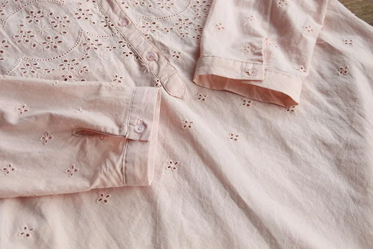 5914 Весенняя женская рубашка свободного кроя в японском стиле из хлопка с цветочной вышивкой и v-образным вырезом, пуловер с длинным рукавом, женская рубашка