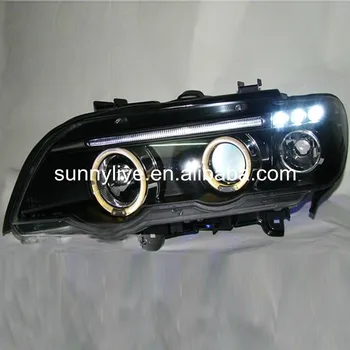 

For BMW for X5 E53 1998-2003 Year LED Angel Eyes Head Light Black Housing JY