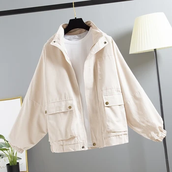 

Spring Women Bomber Jacket Long Sleeve Ladies Student Jacket Autumn Basic Coat Loose Hooded Windbreaker Plus Size Female Outwear