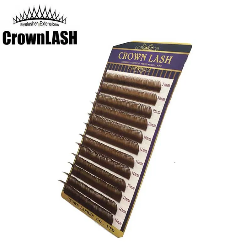 CrownLash роскошный коричневый удлинение ресниц D, C, B 0,15 7-15 мм смешанный размер лоток