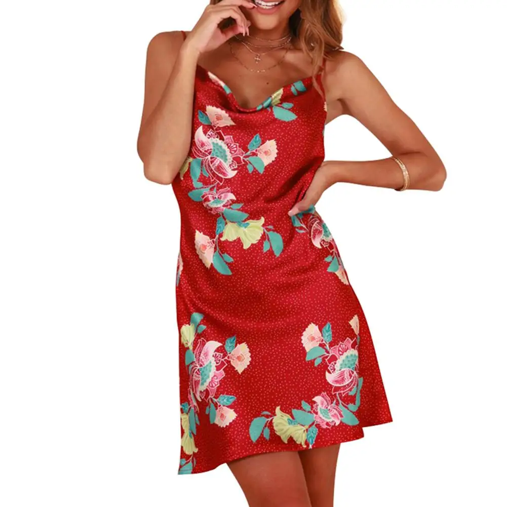 Летние пикантные с цветочным принтом спинки Strappy пляжный отдых Для женщин короткое платье;
