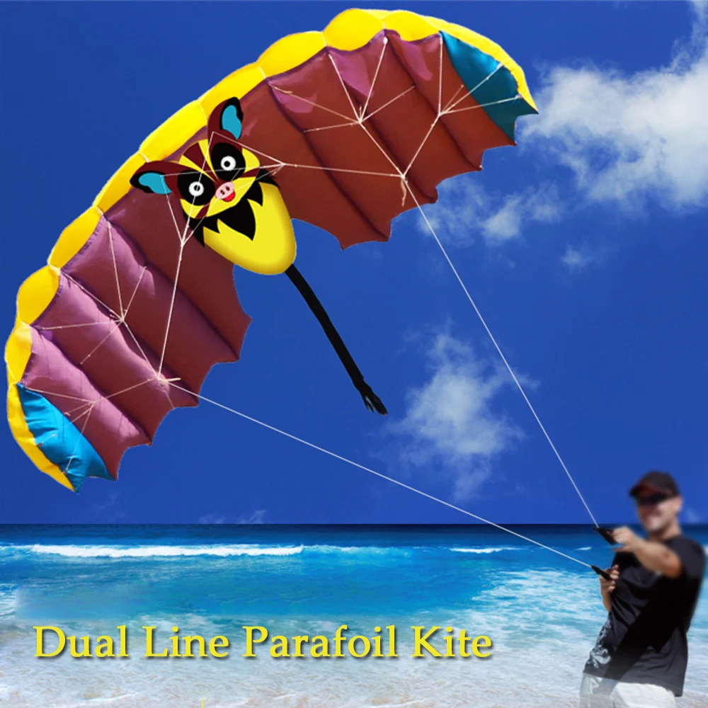 

140 * 50cm Frameless Soft Dual Line Stunt Parafoil Kite Parachute Sports Beach Flying Cartoon Bat Kite