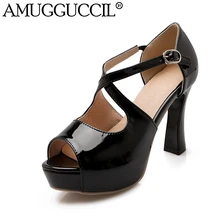 2017 New Plus Big Size 33-43 White Pink Black Buckle Fashion Sexy High Heel Platform Summer Girl Female Lady Women Sandals L754