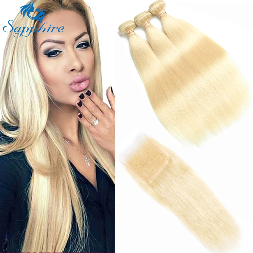 Sapphire Hair Extension Brazilian Hair Weave Bundles 613 Blonde Bundles With Closure Straight Human Hair Bundles With Closure