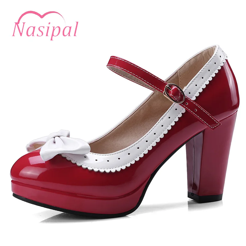 

Nasipal Summer Shoes Sweet Princess Style Women High Heel Pumps Ladies Patent Leather Ankle Strap Lolita Shoes Size 32-48 C607