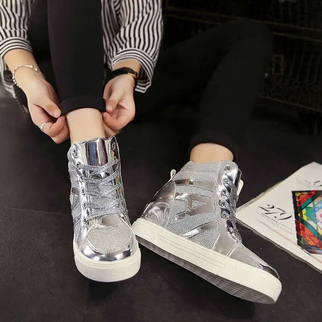 womens silver high top sneakers