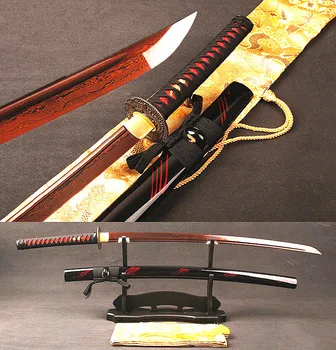 

Japanese Sword Samurai Katana Blood Red Sharp Damascus Steel Blade Full Tang