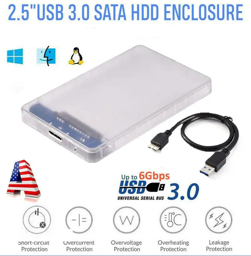 

Transparent 2.5 inch USB 3.0 External Hard Drive Enclosure Case Converters For SATA HDD SSD
