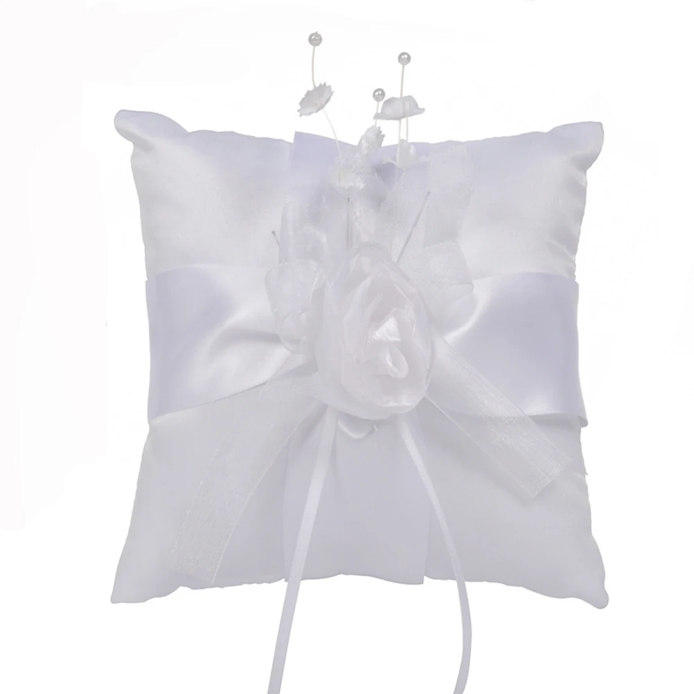 Wedding Ring Pillow Cushion Bridal Pearl Flower Ribbon