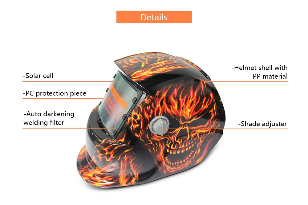 Solar Energy Automatic Changeable Light Electric Welding Protective Helmet with Skull Pattern