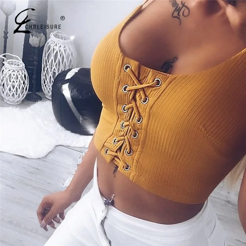

CHRLEISURE Sexy Camis Tanks Tops feamle Crop Top Sleeveless Bandge women Streetwear Summer Vest Top feminina