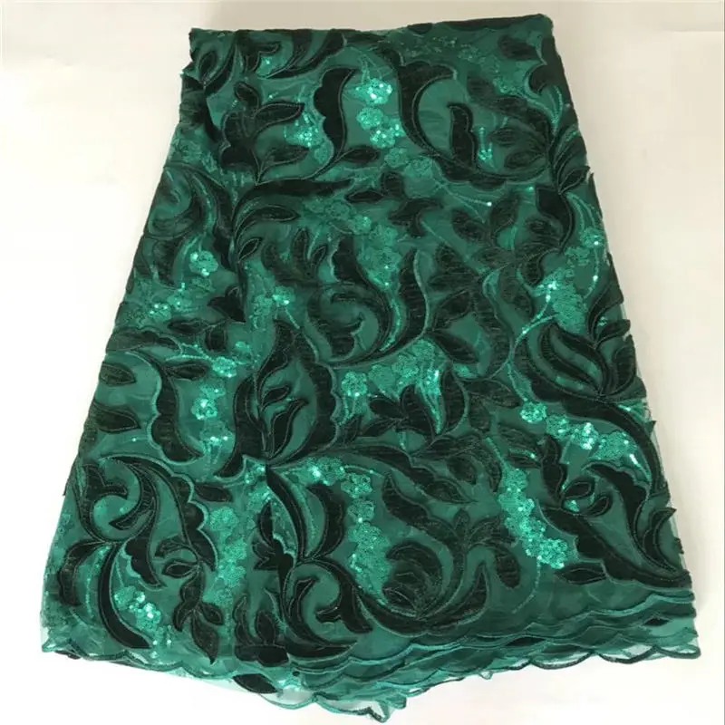 

2018 teal green nigerian lace fabrics for wedding african french velvet embroidery lace fabrics comfortable dress lace fabric