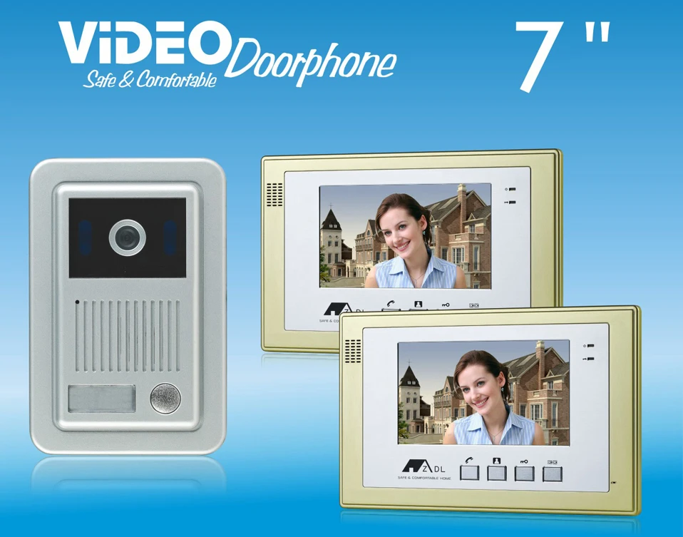 

ZHUDELE Security product 7"video door phone metal die-casting ,waterproof explosion-proof 700TVL IR camera,1 camera+2 monitor