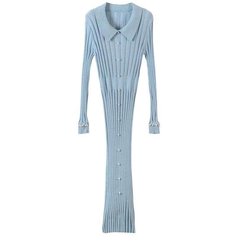 Explosión 2018 otoño e invierno nuevo producto temperamento Simple tejido perla cintura paquete cadera delgado vestido femenino - 2