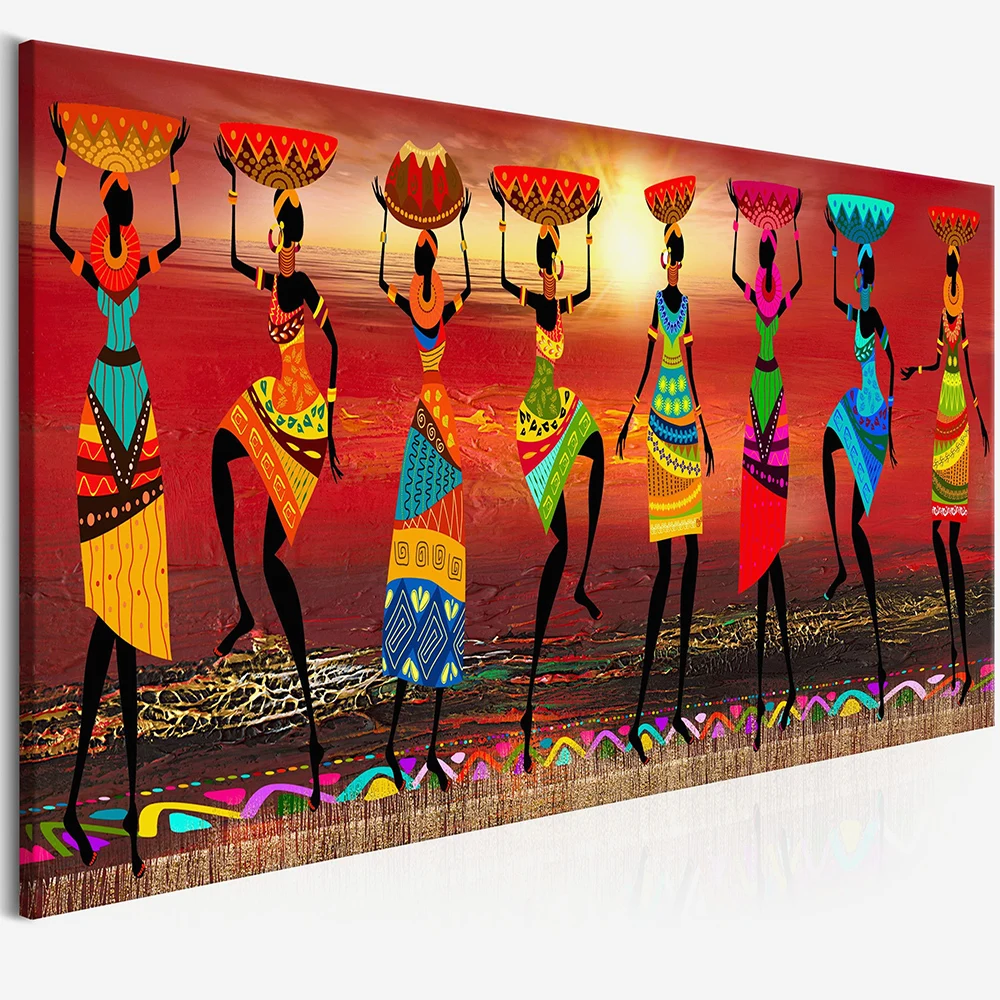 

WANGART Cuadros Etnicos Tribal Art Paintings African Women Dancing Oil Painting Picture for Living Room Canvas print Home Decor