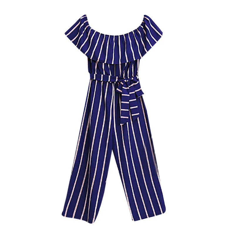 2019 High Fashion Bandage Stripe Mommy＆Me Family Women Ruffled Off Shoulder Striped Print One-Piece Jumpsuit Drop Shipping | Женская