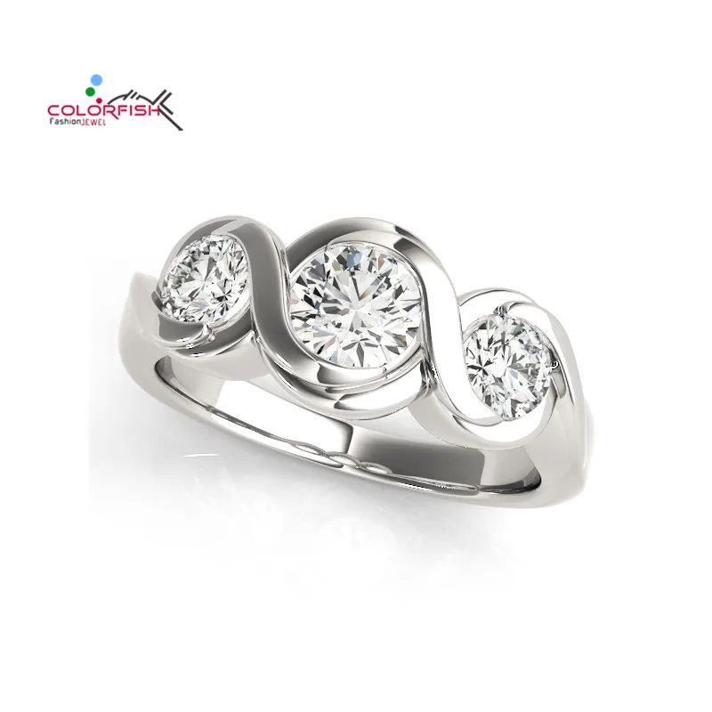 

COLORFISH 1 CT Round Three Stone Engagement Ring Silver Ring For Women 925 Sterling Silver Fashion 2018 SONA Ring Party Jewelry