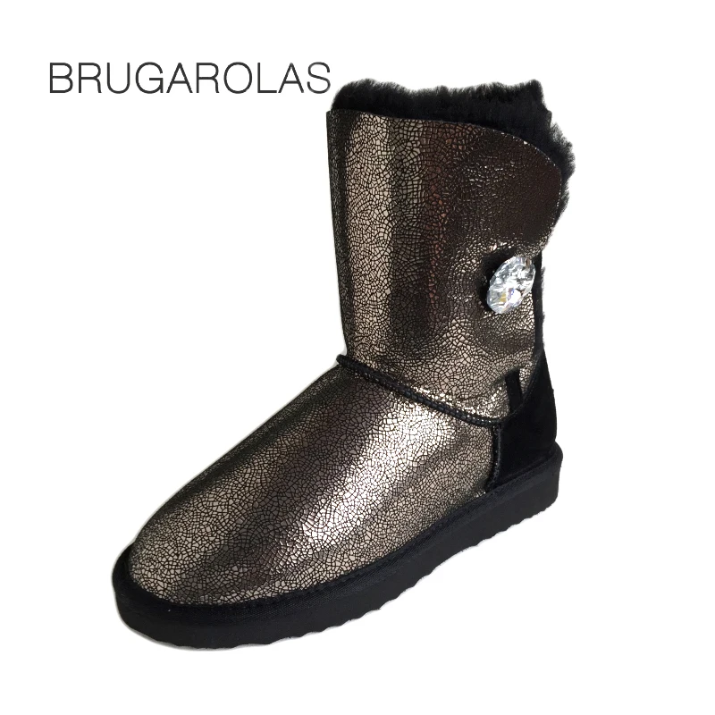 

BRUGAROLAS - 2017 Hot Selling fur Wool genuine sheepskin waterproof leather button Short snow boots for women winter shoes