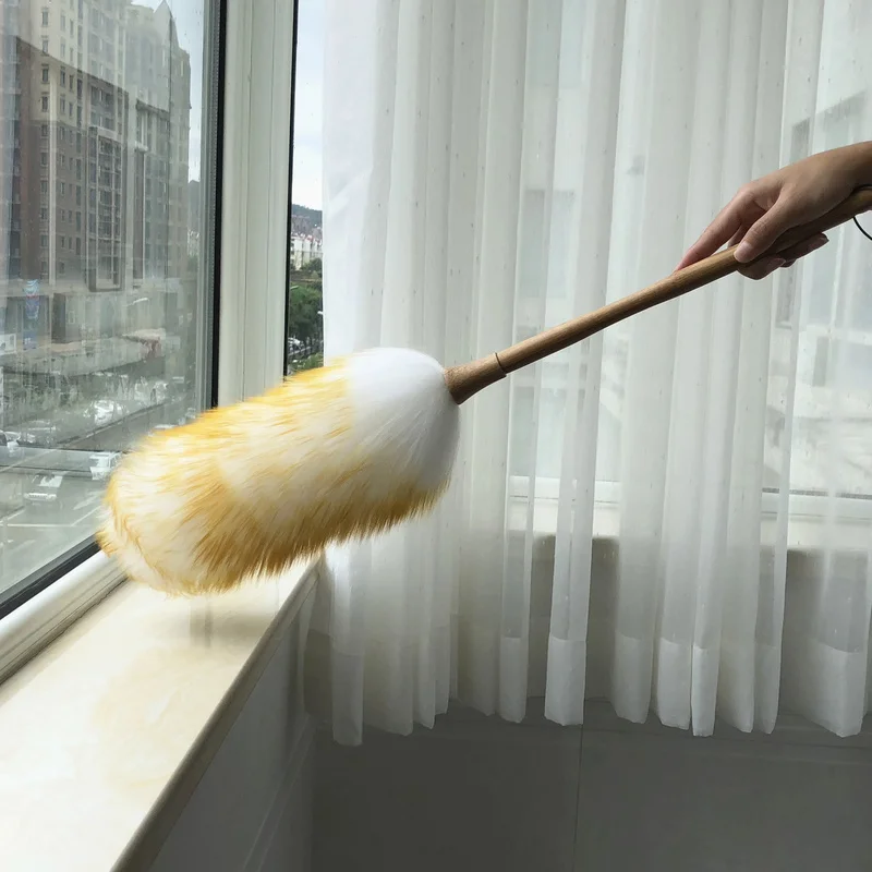 

Soft Wool Microfiber Cleaning Duster with wood handle feather dusters cleaning static Car Furniture Cleaning brush