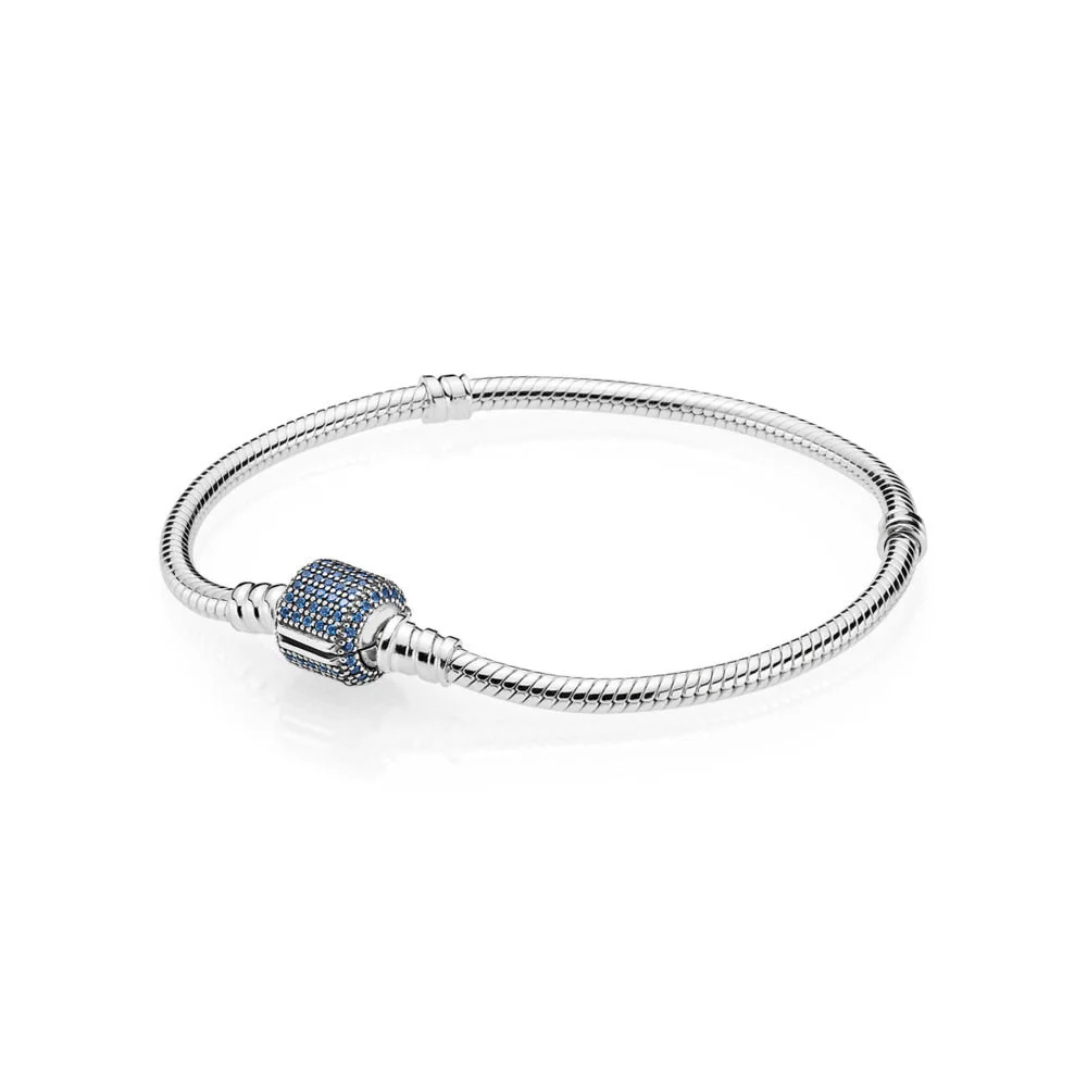 

925 Sterling Silver Bangles Bracelet Chain Square Blue Crystal Snake Chain for Charms Beads & Pendants For Women XPA036