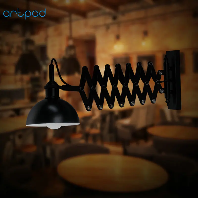 

Artpad Industrial Loft Adjustable Wall Lamp Black Metal Sconce Stretchable Coffee Bar Hotel Restaurant Home Retro Wall Lights