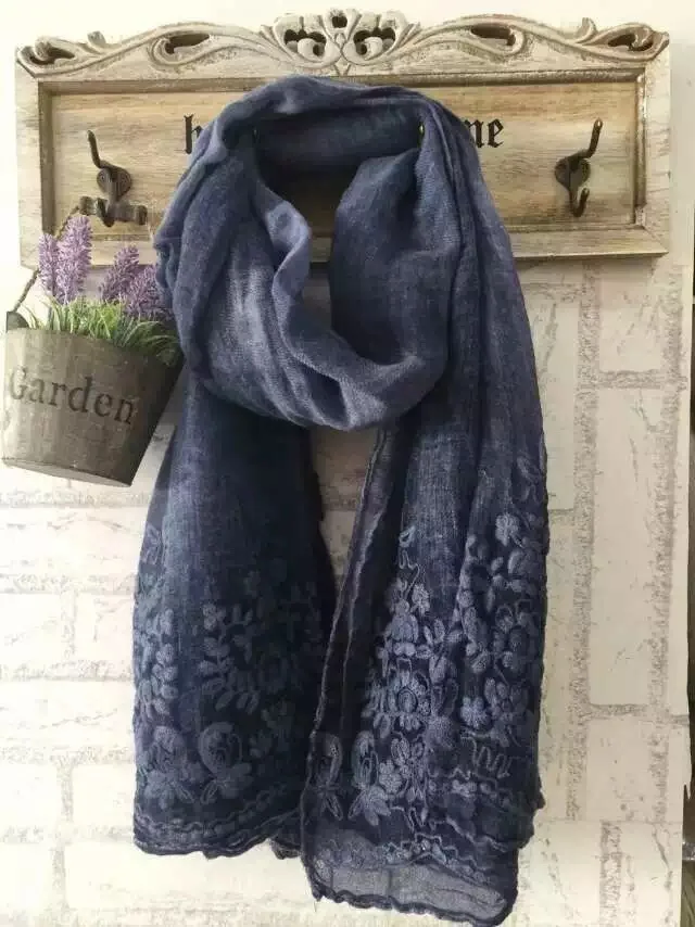 2015 Women Floral Embroidery Ombre Pattern Scarf Tiedye Pattern Shawls